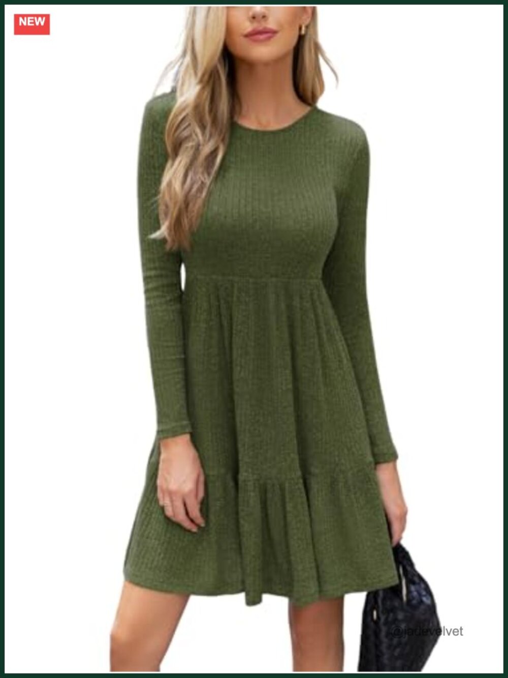 Knitted A-Line Mini Sweater Dress with Ruffled Hem Long Sleeve Casual Fall